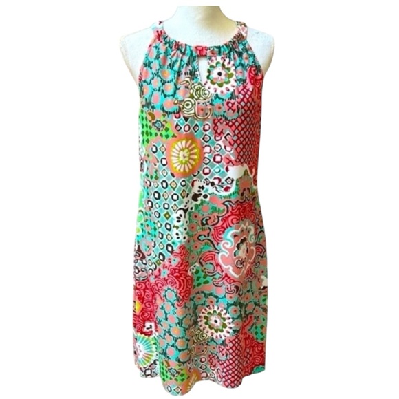 Jude Connally Dresses & Skirts - Jude Connally Abstract Medallion Print Coral Green Sz 14 Sheath Mini Dress USA